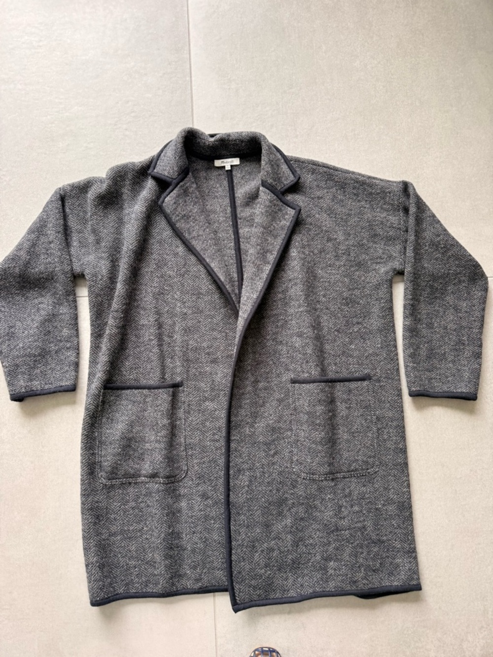 Madewell Gray Herringbone Knit Long Jacket